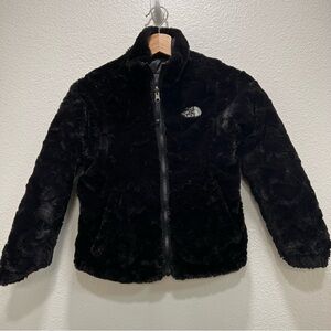 North Face Black Mossbud Swirl Reversible Puffer Coat Girls Small 7/8
